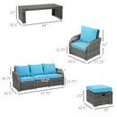 Balsam Cove 6pc Outdoor Wicker Sofa Chairs Table and Stool Patio Set - Sky Blue - Seasonal Overstock