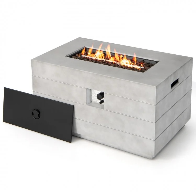 Winstonn 43" Rectangular Concrete LP Fire Table with Lava Rocks and Cover - 50,000 BTU - Seasonal Overstock