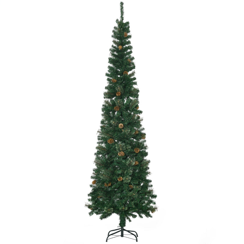 7.5ft Thin Artificial Christmas Tree with Pine Cones - Seasonal Overstock