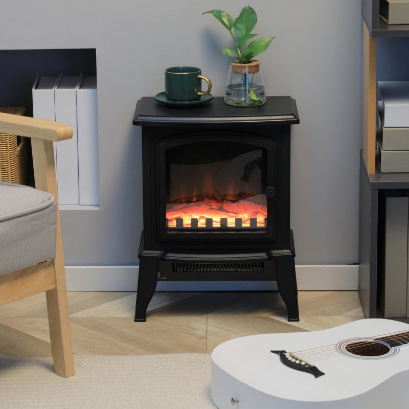 Mini Electric 1500W Freestanding Fireplace Heater - Black - Seasonal Overstock