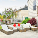 Placid Peak Modular Outdoor Patio Sectional Sofa, Loungers and Table 9pc Set - Cream White / Light Brown