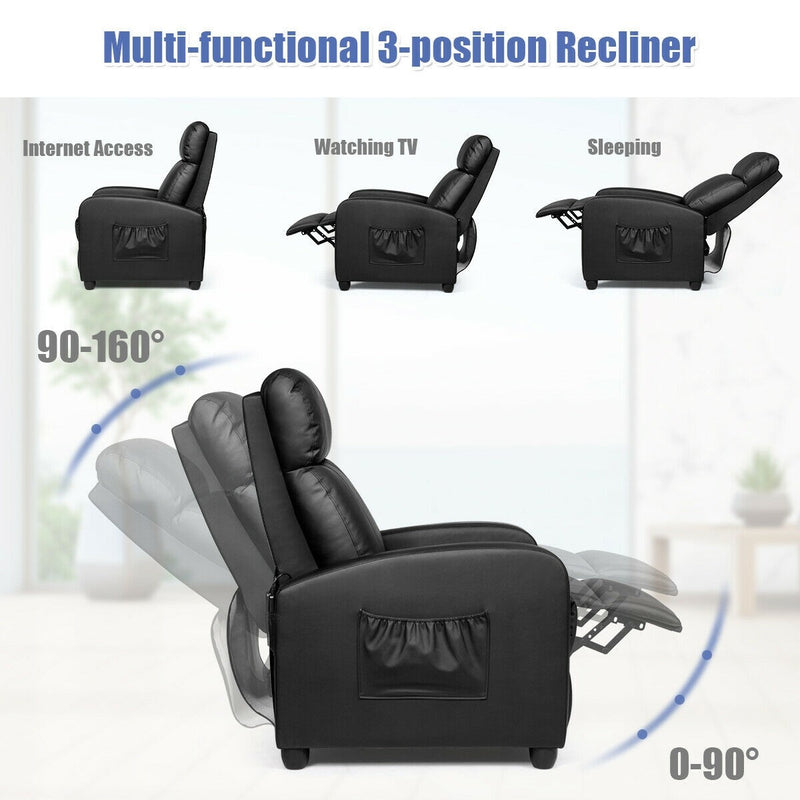 Tyson Black Recliner Chair with Vibration Massage - Seasonal Overstock