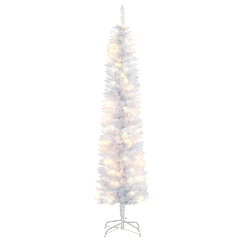 6ft Thin Artificial White Christmas Tree with 100 LEDs - Seasonal Overstock