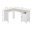 Desks, Bailey White and Natural L-Shaped Desk with Door Cabinet - Seasonal Overstock
