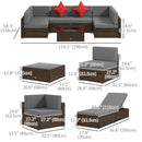 Placid Peak Modular Outdoor Patio Sectional Sofa, Loungers and Table 9pc Set - Light Grey / Mixed Brown