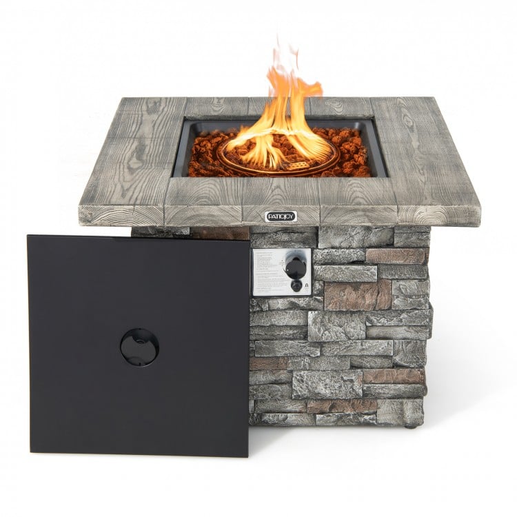 Stanford 34.5" Square Grey Faux Stone LP Fire Table with Lava Rocks and Cover - 50,000 BTU - Seasonal Overstock