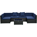 Patio Furniture, Wellington Shores 7pc Outdoor Sectional Sofa - Dark Blue - Seasonal Overstock