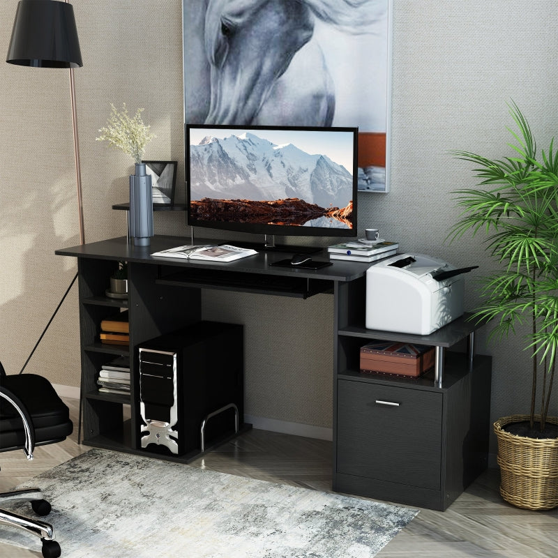 Casey Wood Computer Desk with Cabinet and Shelves - Black - Seasonal Overstock