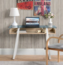 Cosmo Modern Glass Top Desk with Shelf In Oak and White Finish - Seasonal Overstock