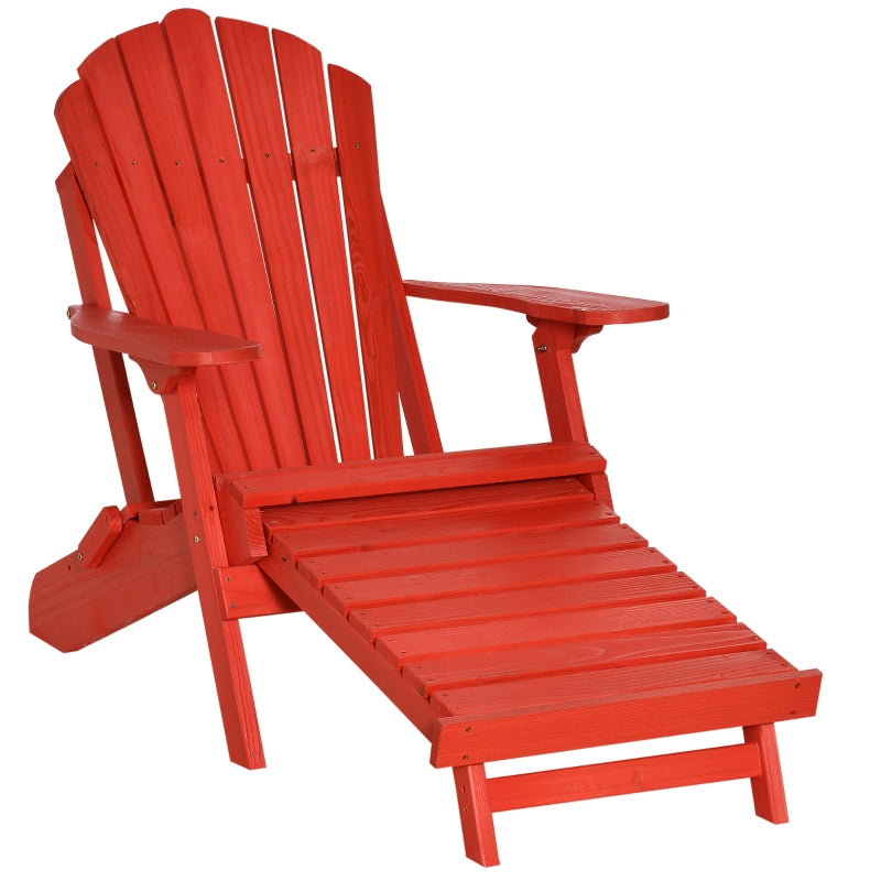 Layton Red Folding Adirondack Chair with Retractable Lounger - Seasonal Overstock