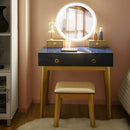Vanity, Melvyna Luxury Vanity with LED Mirror - Navy / Gold - Seasonal Overstock