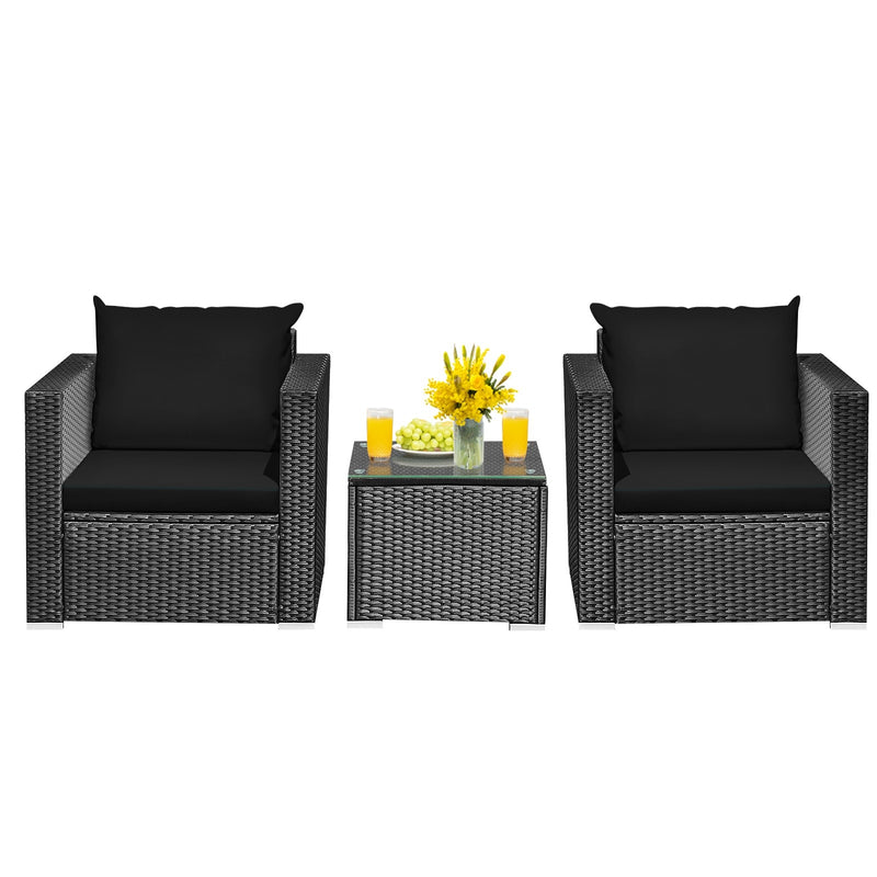 Tarin 3pc Outdoor Rattan Table and Chairs Set - Black - Seasonal Overstock