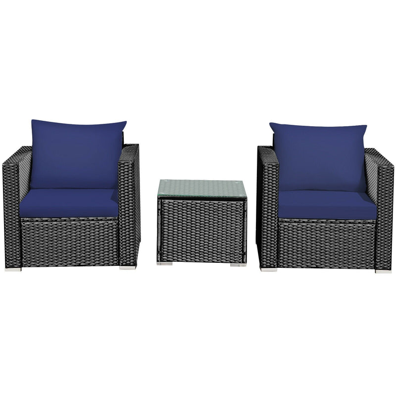 Tarin 3pc Outdoor Rattan Table and Chairs Set - Blue - Seasonal Overstock