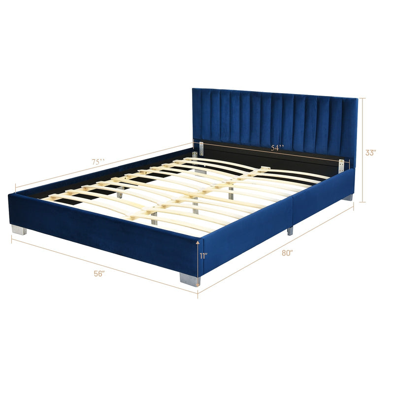 Glimmer Full Size Upholstered Platform Bed Frame - Blue - Seasonal Overstock