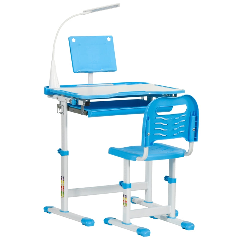 Kids Desk and Chair Set with Adjustable Height & LED Lamp - Blue - Seasonal Overstock