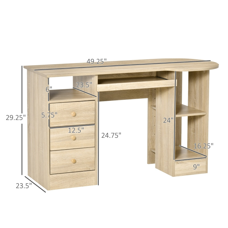 Yuna Computer Desk with Drawers, Shelves & Keyboard Tray - Natural - Seasonal Overstock