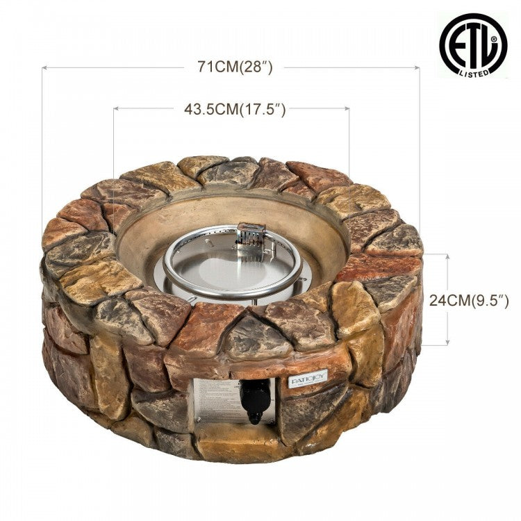 Faron 28" Round 40,000 BTU Faux Stone LP Fire Pit with Lava Rocks and Cover - Brown - Seasonal Overstock