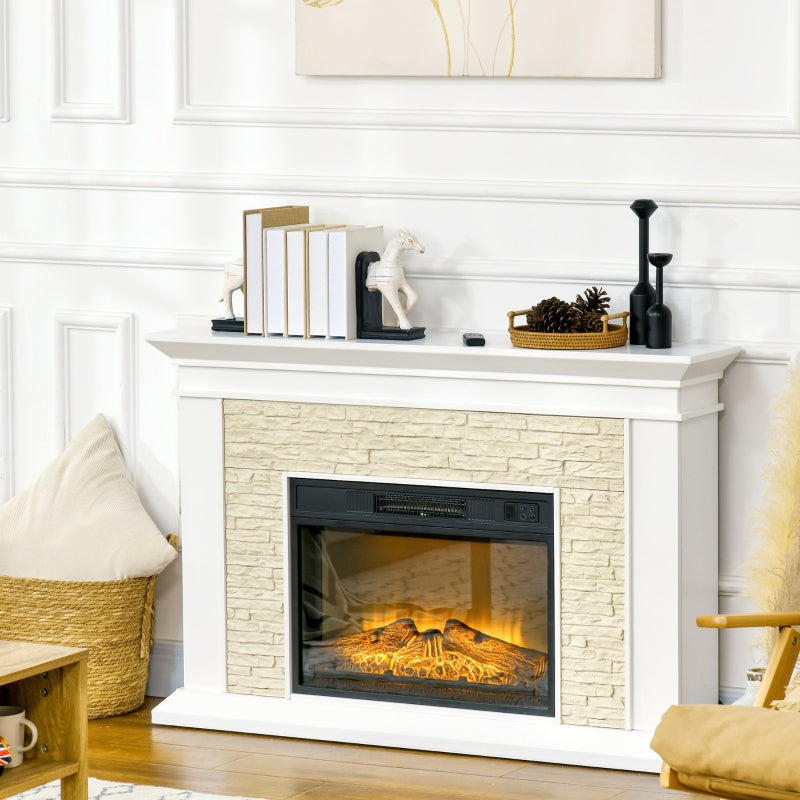 Gavin 1400W Electric Fireplace with Mantle and Timer - White - Seasonal Overstock