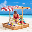 Kids Casa 42" x 42" Sandbox with Canopy Shade - Red Stripes - Seasonal Overstock