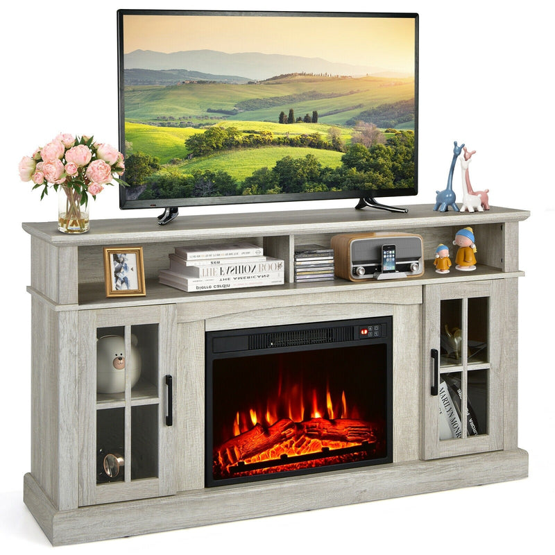 Parker Grey 1400W Electric Fireplace TV Stand for up to 65" TVs - Seasonal Overstock