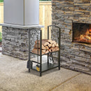 2-Tier Black Firewood Rack Log Holder with 4pc Tool Set - Seasonal Overstock