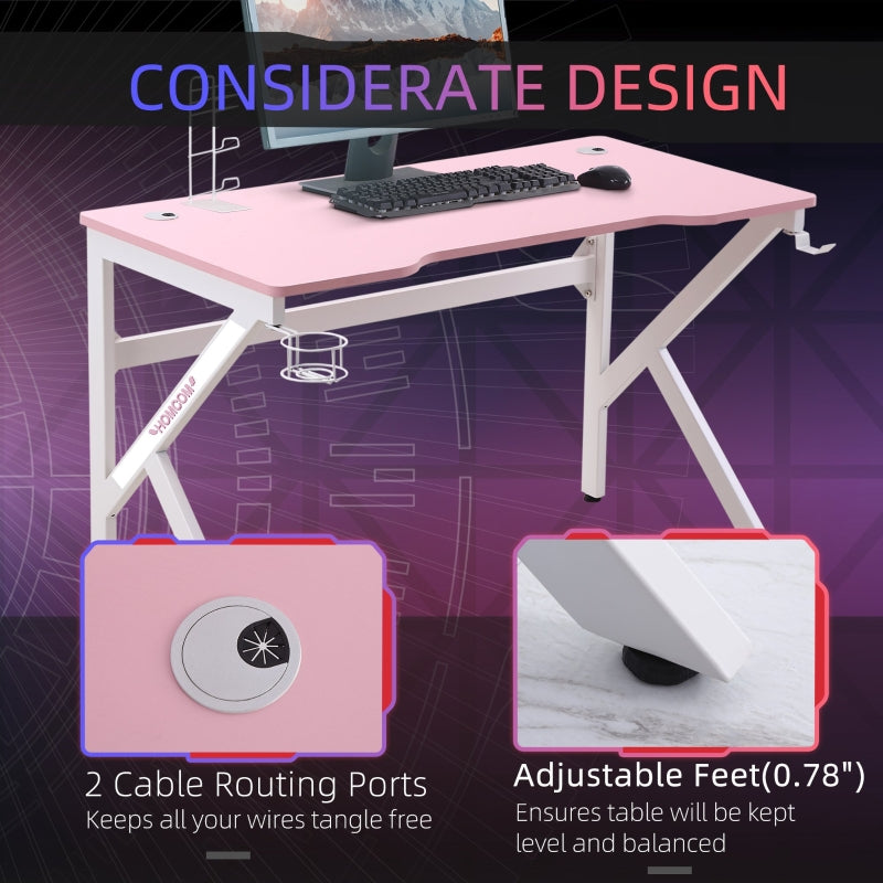 Dani E-Sport Pink and White Gaming Desk with Cup Holder & Headphone Hooks - Seasonal Overstock