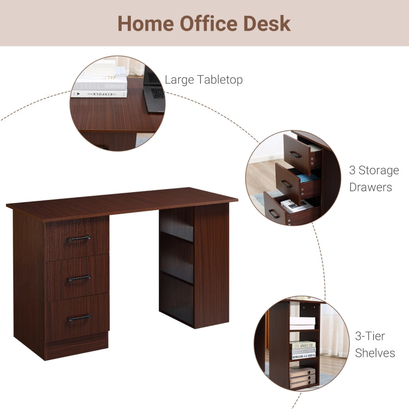 Joli Computer Writing Desk with 3 Shelves & 3 Drawers - Brown - Seasonal Overstock