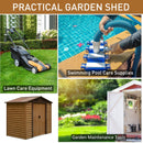 6.5' x 7.5' Outdoor Metal Garden Shed in Wood Grain Brown - Seasonal Overstock