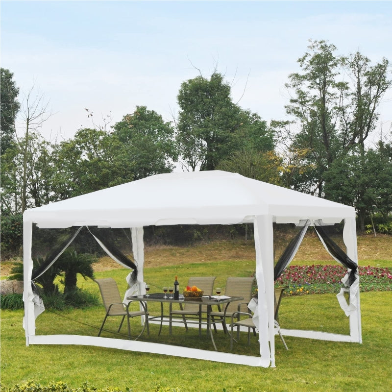 10' x 13' Party Gazebo Canopy Tent with Mesh Walls - White - Seasonal Overstock