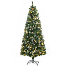 Christmas Trees, 6ft Skinny Artificial Pre-Lit Christmas Tree with Pine Cones & 250 LEDs - Seasonal Overstock