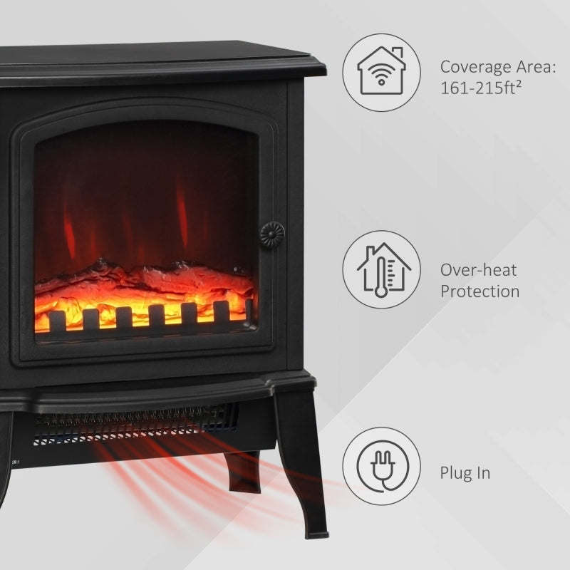 Mini Electric 1500W Freestanding Fireplace Heater Black