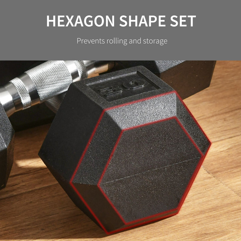 Set of Two 30lb Rubberized Hexagon Dumbbell Weights (60 lbs Total) - Seasonal Overstock