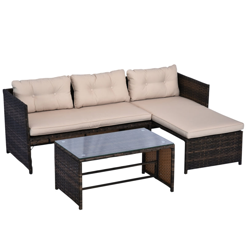 Vina 3pc Outdoor Patio Sofa with RHF Chaise and Table - Beige / Brown - Seasonal Overstock