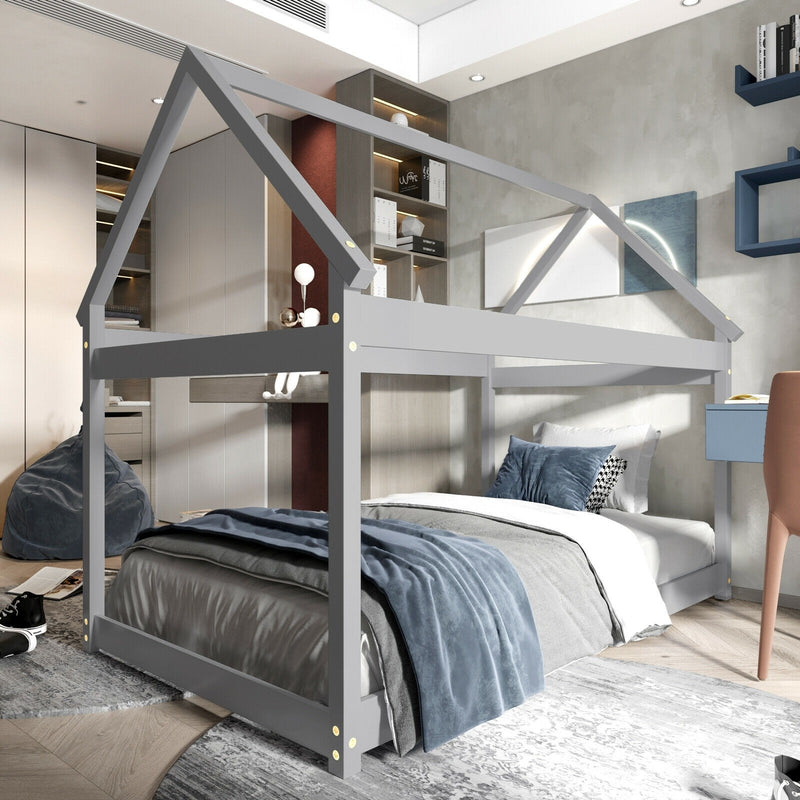 Xavier House Shaped Twin Size Wood Canopy Platform Bed - Grey - Seasonal Overstock