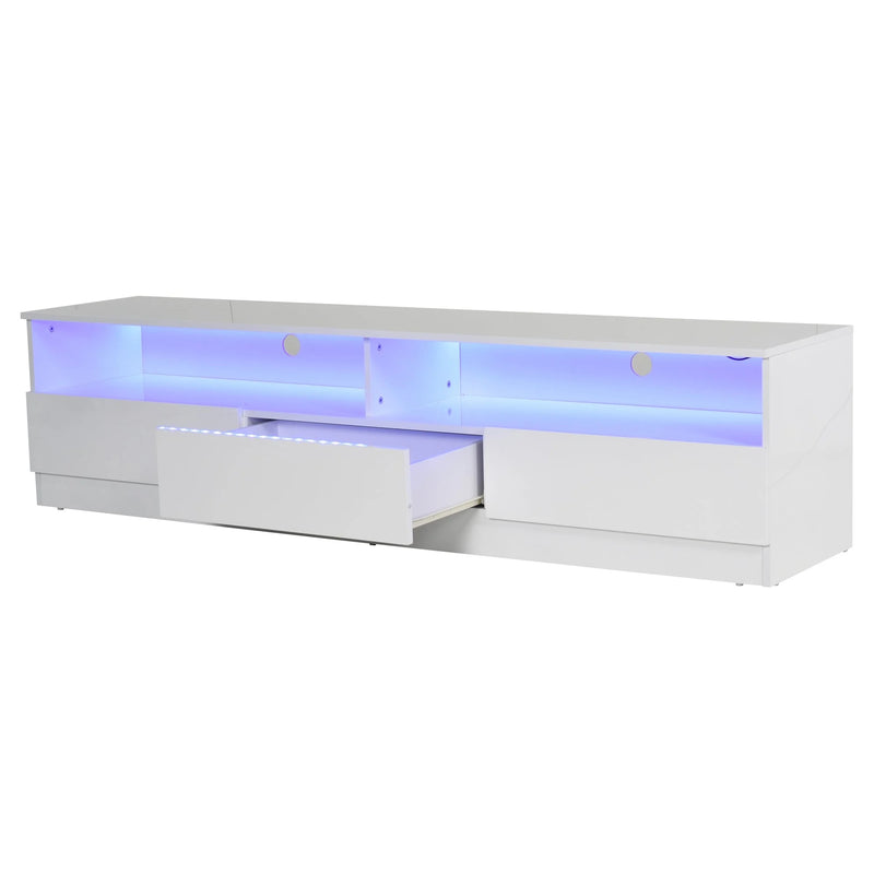 Thane 71" TV Stand with LED Backlighting in Glossy White - Seasonal Overstock