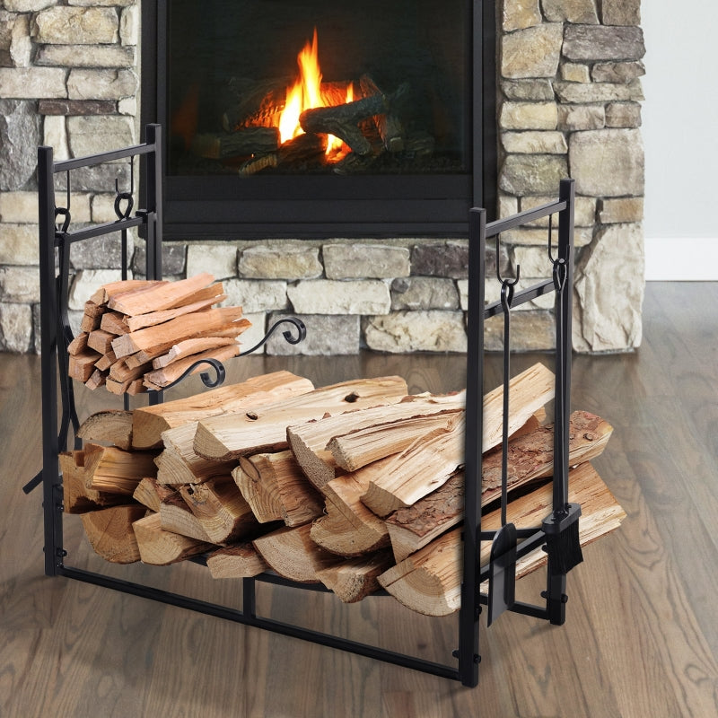 Industrial Style Log Holder Firewood Rack with 4pc Tool Set - Seasonal Overstock
