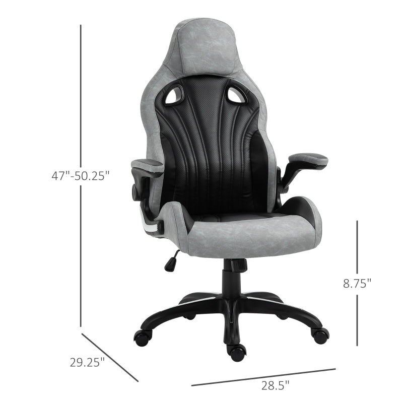 Rowan High Back Gaming Chair with Flip Up Arm Rests - Grey - Seasonal Overstock