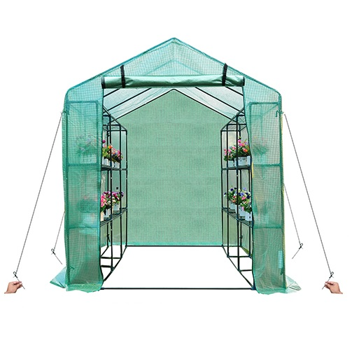 8 x 6 x 7ft Walk-In Soft Cover Greenhouse with Shelves - Seasonal Overstock