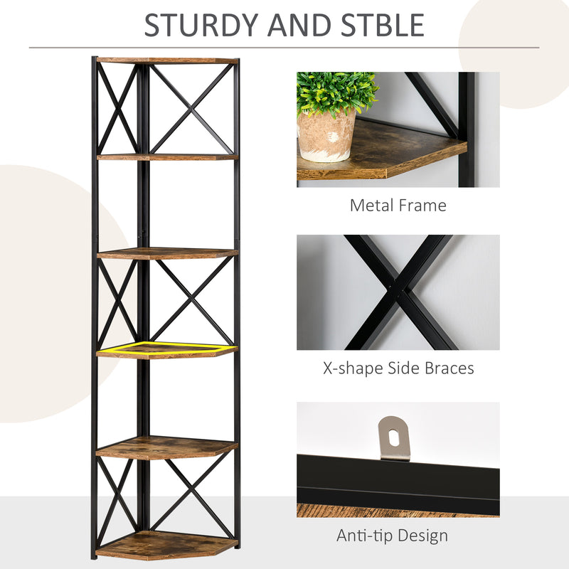 Carey 5 Tier Rustic Industrial Corner Display Shelf - Seasonal Overstock
