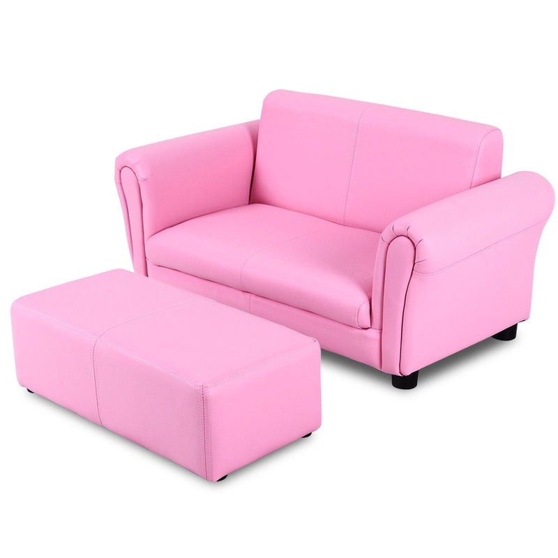 Kids Casa Kid Sized Sofa and Ottoman Set - Pink - Seasonal Overstock