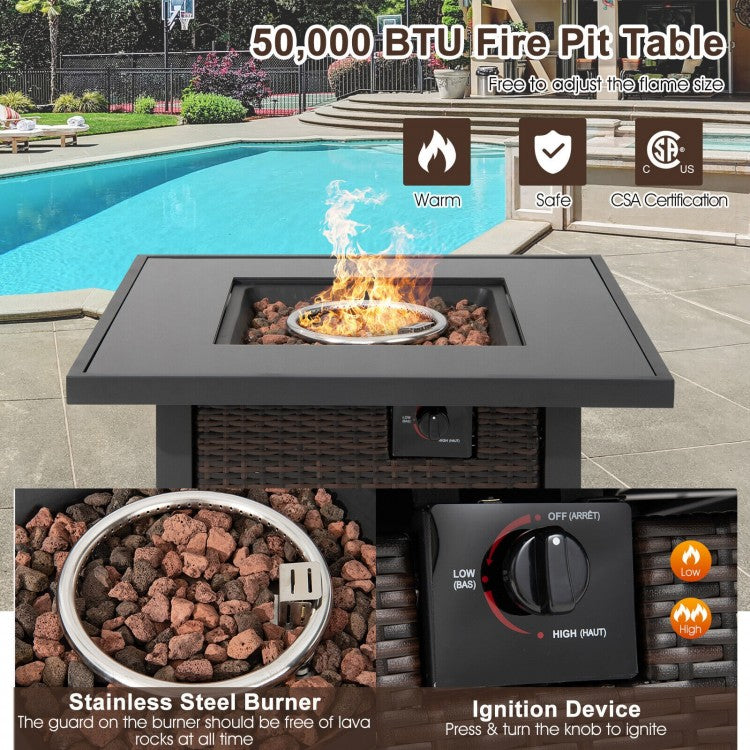 Kindle 32" 50,000 BTU Fire Table with Lava Rocks - Brown Rattan - Seasonal Overstock
