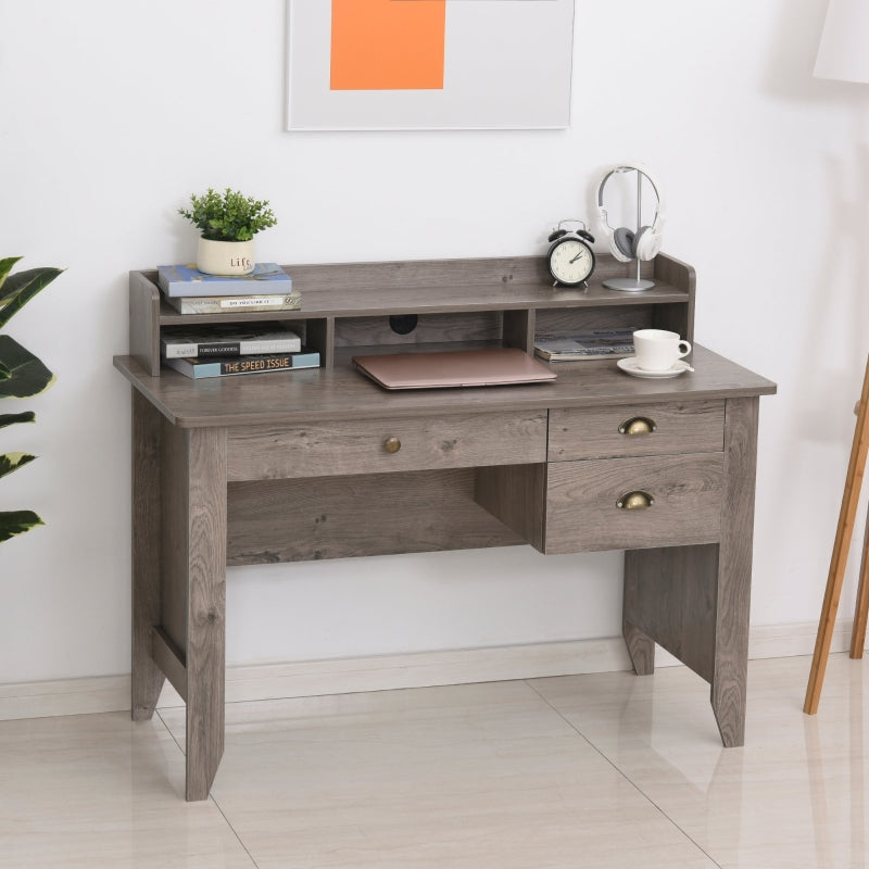 Fides Writing Desk with Storage Drawers and Hutch - Grey - Seasonal Overstock