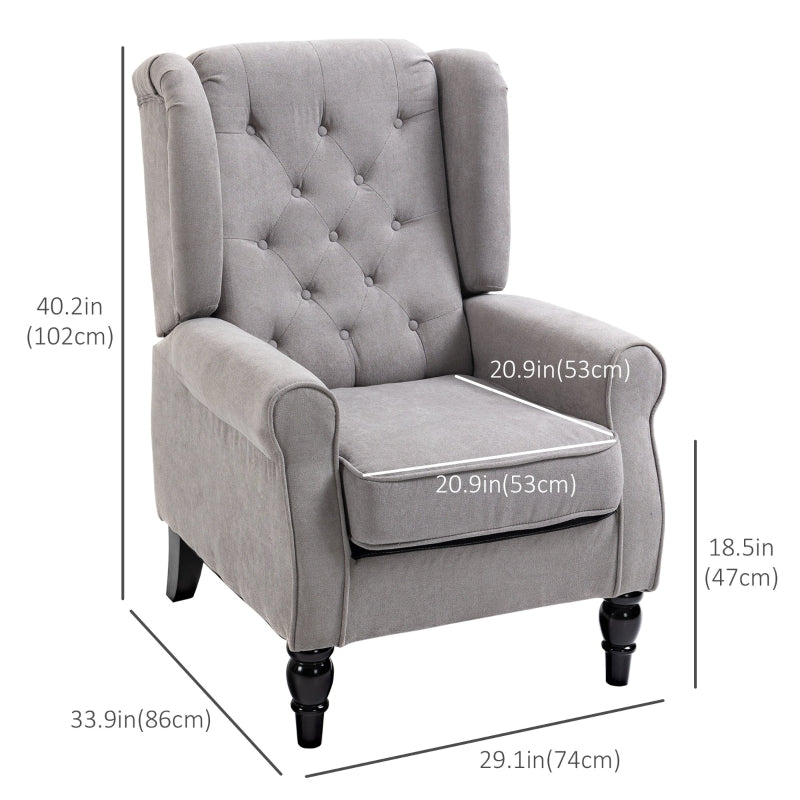 Harland Button Tufted Wing Back Armchair - Grey - Seasonal Overstock