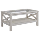 Theola White Oak Glass Top Coffee Table - Seasonal Overstock