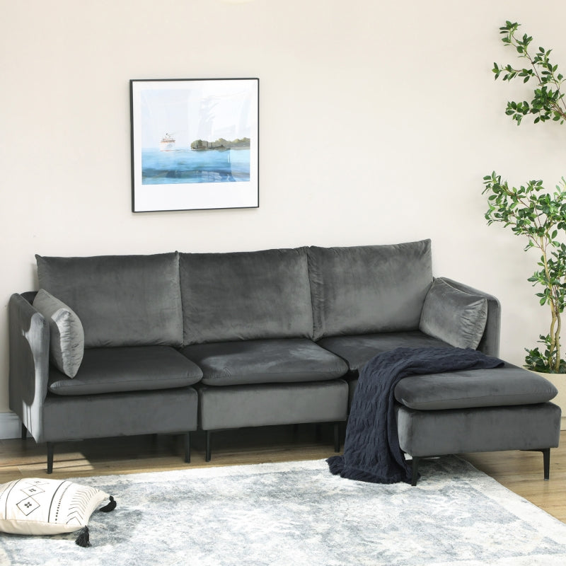 Veta 83" Grey Velvet Reversible Sectional Sofa with Chaise - Seasonal Overstock