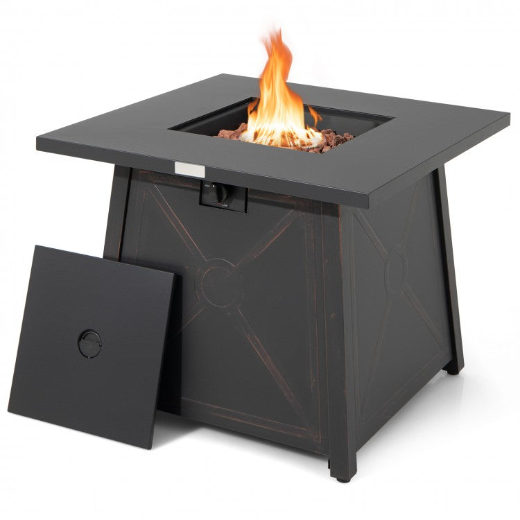 Kiran 30" Square 50,000 BTU Fire Table with Cover - Black - Seasonal Overstock