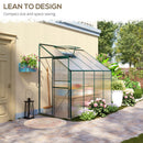8' x 4' Lean-To Aluminum Frame Walk-In Greenhouse with Polycarbonate Panels, Sliding Door - Green