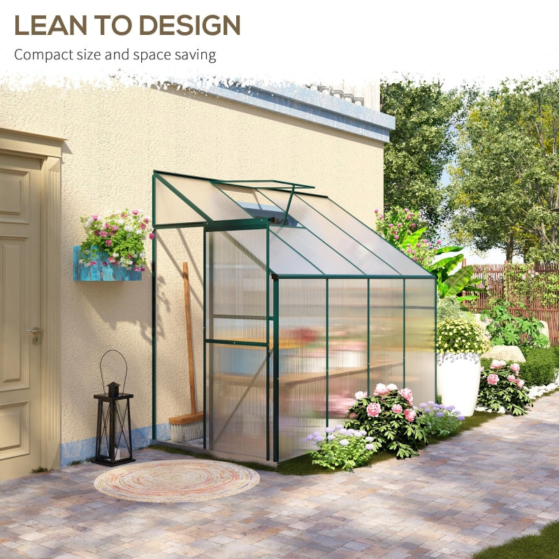 Lean-To Aluminum Frame Walk-In Greenhouse 8' x 4' x 7' - Green