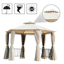 Rokuro 13' x 13' Hexagonal Gazebo with Beige Canopy - Seasonal Overstock