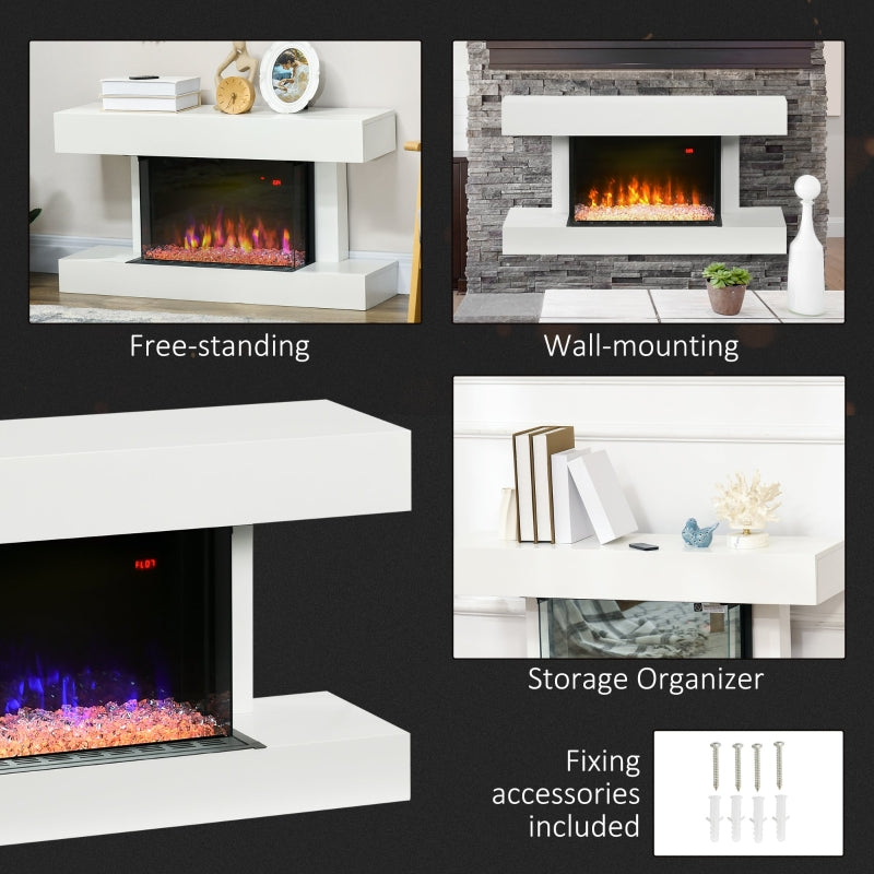 Bowie 1500W Freestanding Modern Electric Fireplace with Mantle Shelf - White - Seasonal Overstock